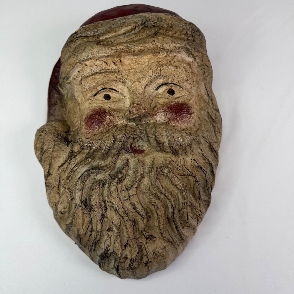 Vintage Style Santa Claus Face Wall Hanging Rustic Christmas Decor Folk Art